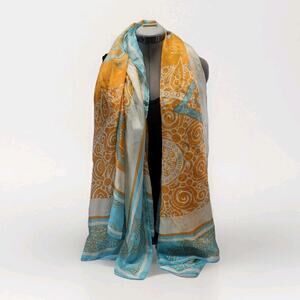 Vintage Silk Scarf Shawl Orange Paisley 64x44" Rectangle Retro Bohemian Beach